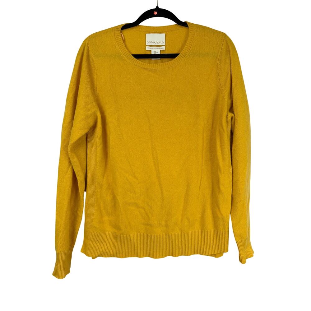 Cynthia Rowley Mustard Yellow Cashmere Scoop Neck Sweater Size XL